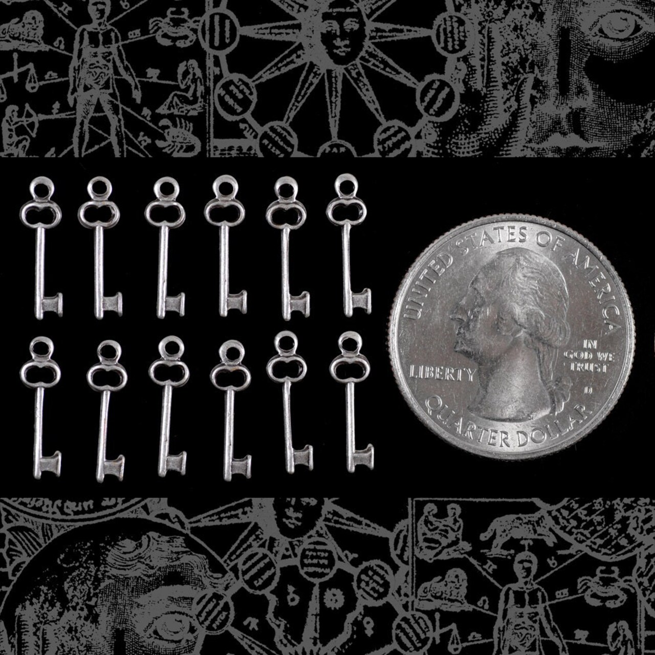 Antiqued Silver Plated Brass Charms Itty Bitty Teeny Weeny Brass Key Charms - Set of Twelve- S-C129